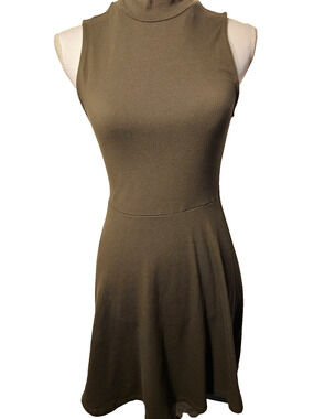 Forever 21 Womens Olive Green Mock Neck Tank Skater Fit & Flare Mini Dress M